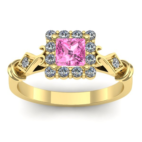 Inel de logodna cu safir roz patrat