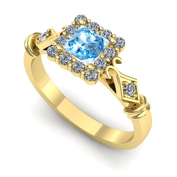 Inel logodna din aur galben cu topaz blue
