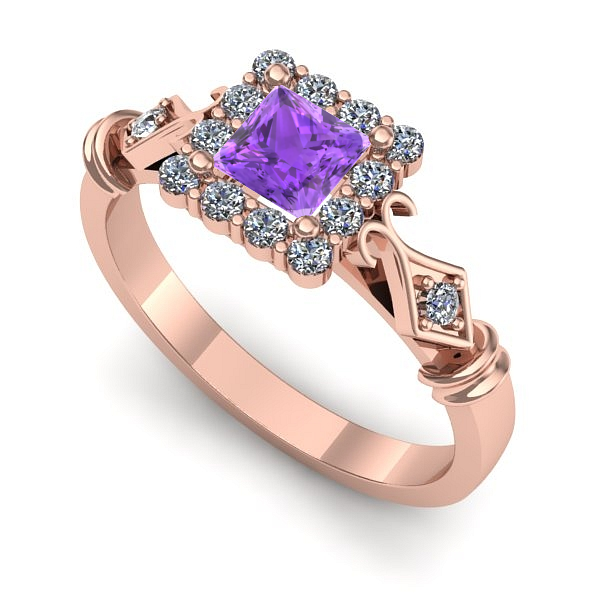 Inel de logodna din aur roz cu ametist