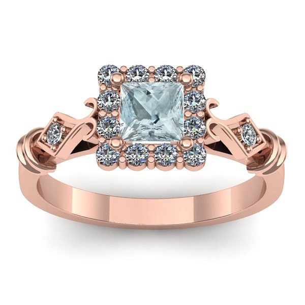 Inel de logodna cu aquamarin patrat