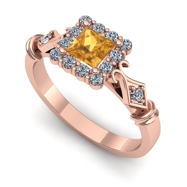 Inel logodna din aur roz cu citrin