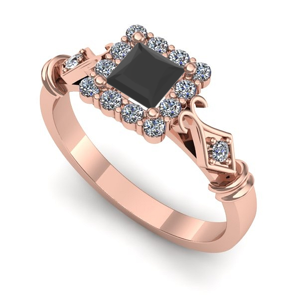 Inel de logodna din aur roz cu diamant negru