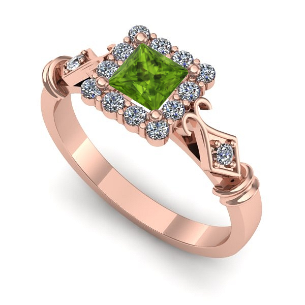 Inel logodna din aur roz cu peridot