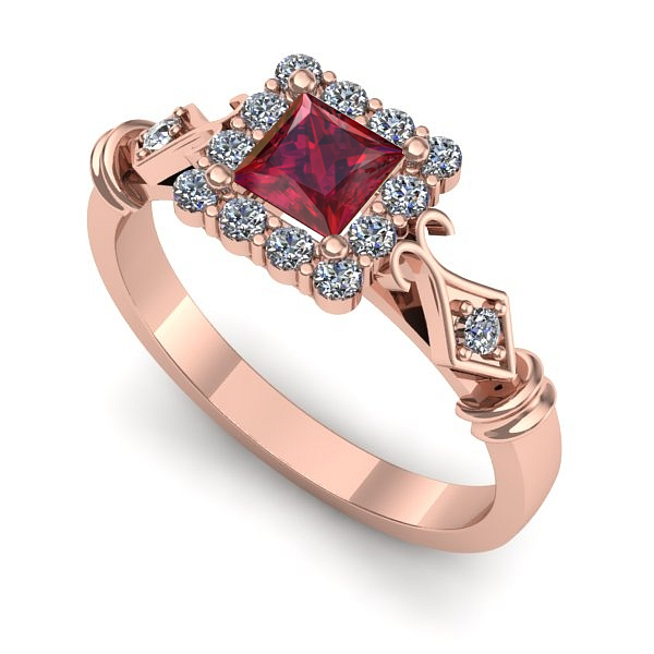 Inel din aur roz cu rubin