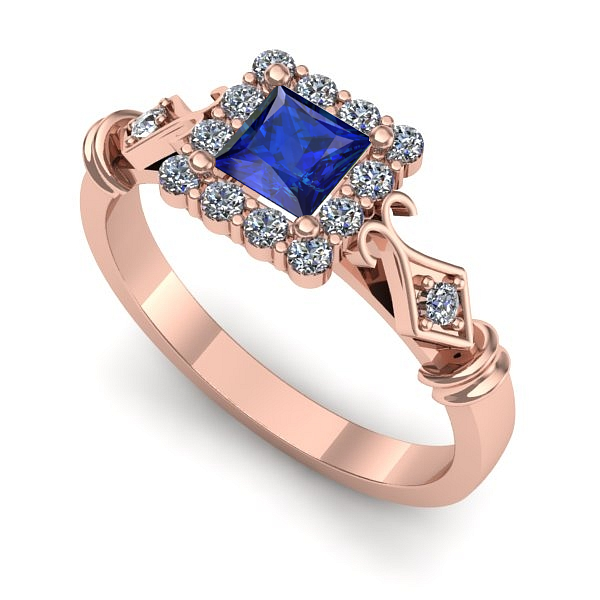 Inel logodna din aur roz cu safir