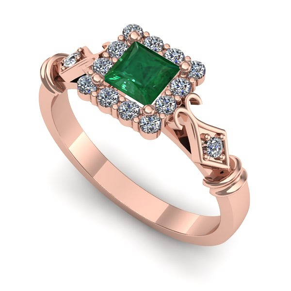 Inel din aur roz cu smarald