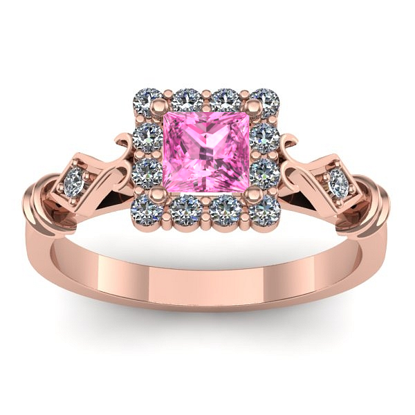 Inel cu safir roz patrat