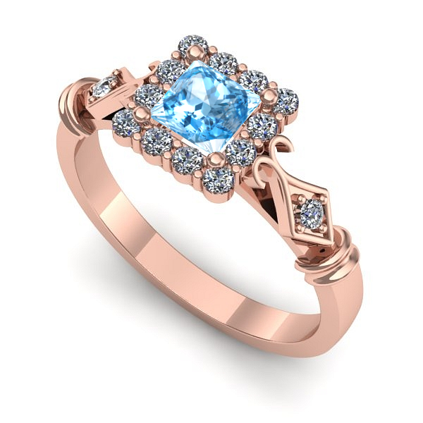Inel logodna din aur roz cu topaz blue