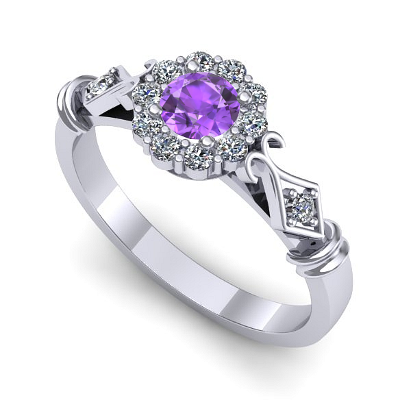 Inel logodna din aur alb cu ametist