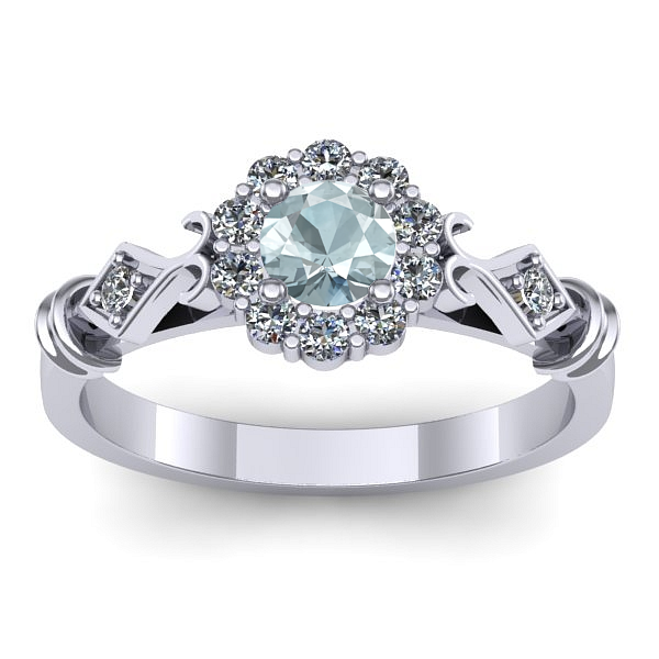 Inel logodna cu aquamarin rotund