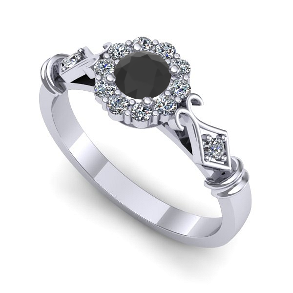 Inel logodna din aur alb cu diamant negru