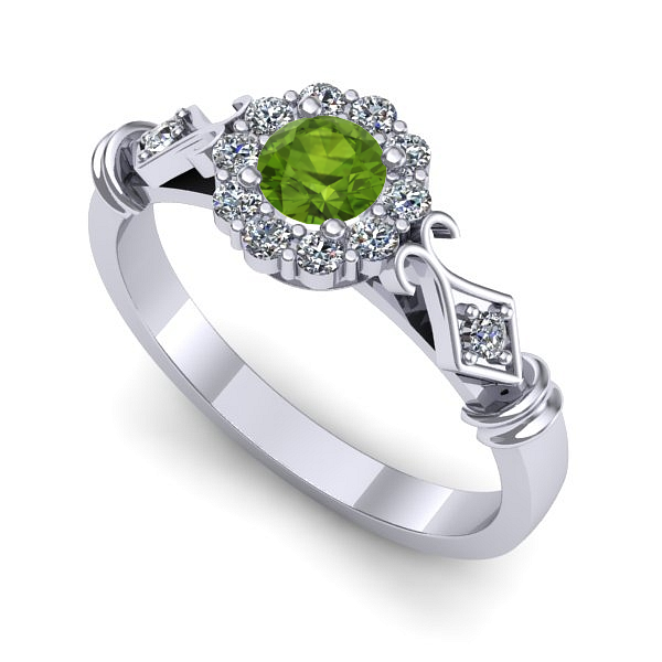 Inel logodna din aur alb cu peridot