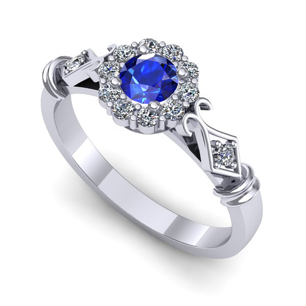 Inel de logodna din aur alb cu safir