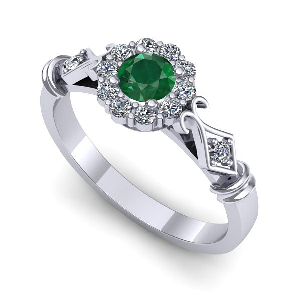 Inel de logodna din aur alb cu smarald