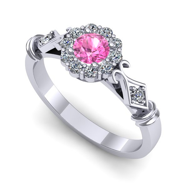 Inel logodna din aur alb cu safir roz