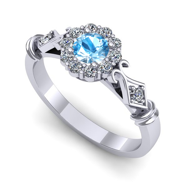 Inel logodna din aur alb cu topaz blue