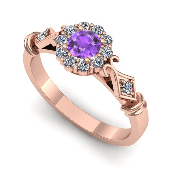 Inel de logodna din aur roz cu ametist
