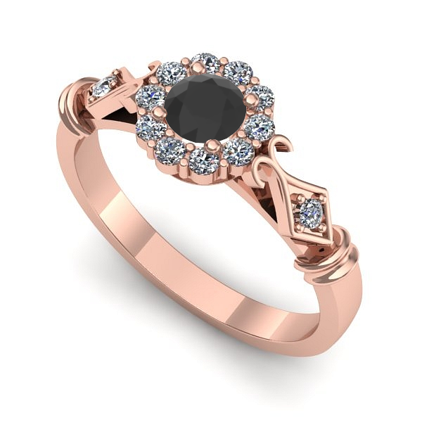 Inel de logodna din aur roz cu diamant negru