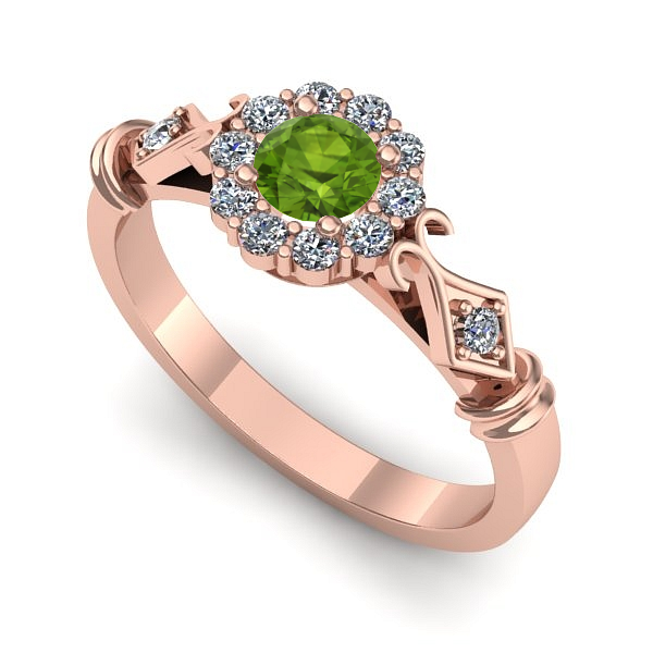 Inel din aur roz cu peridot