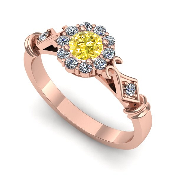 Inel de logodna din aur roz cu safir galben