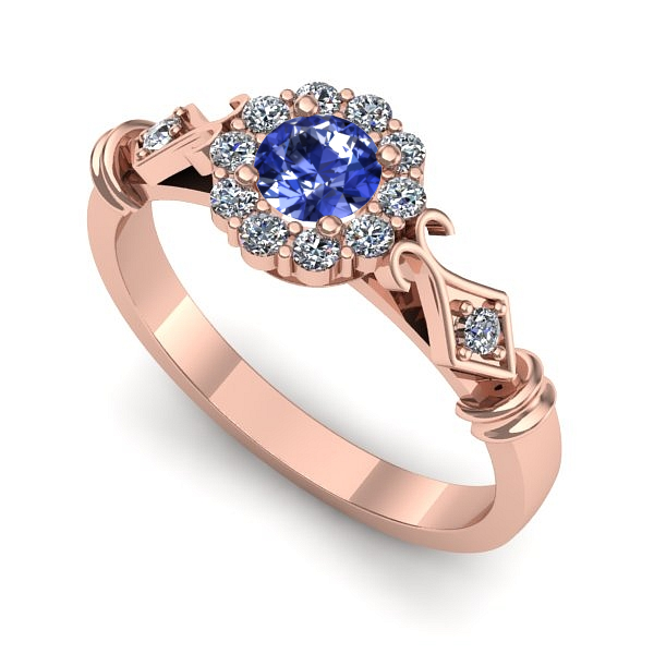 Inel logodna din aur roz cu tanzanit