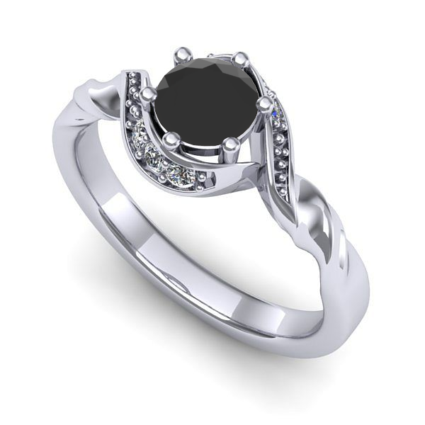 Inel de logodna din aur alb cu diamant negru