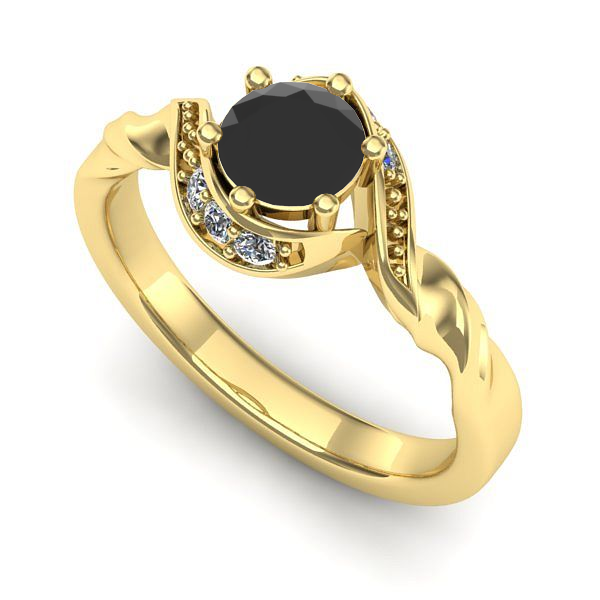 Inel logodna din aur galben cu diamant negru