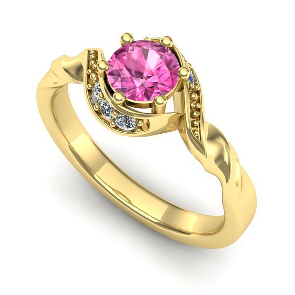 Inel de logodna din aur galben cu safir roz