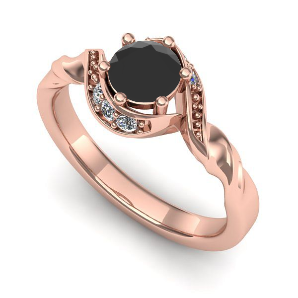 Inel de logodna din aur roz cu diamant negru