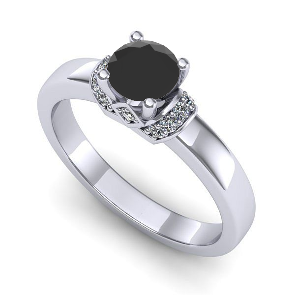 Inel logodna din aur alb cu diamant negru