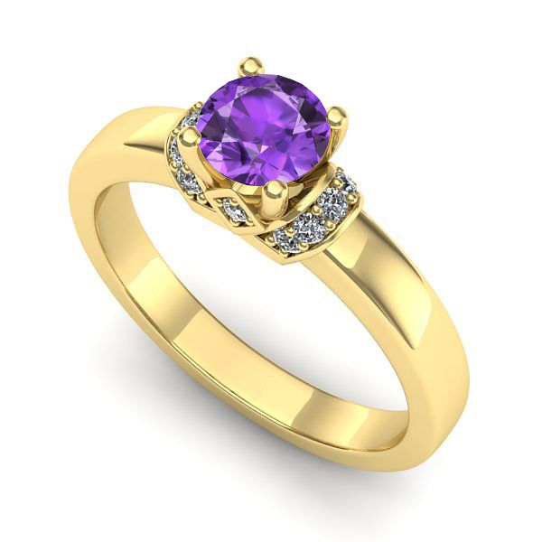 Inel logodna din aur galben cu ametist
