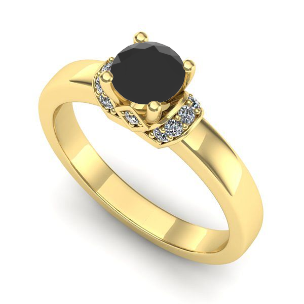 Inel logodna din aur galben cu diamant negru