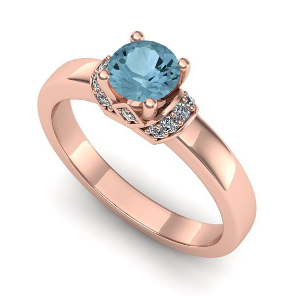 Inel logodna din aur roz cu aquamarin