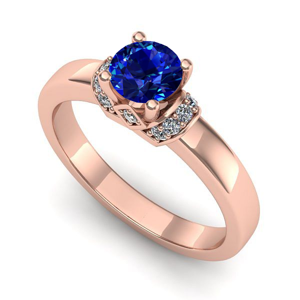 Inel logodna din aur roz cu safir