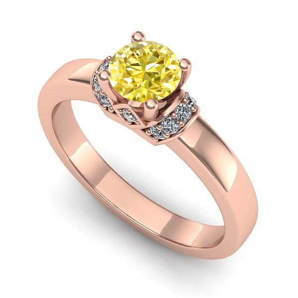 Inel de logodna din aur roz cu safir galben