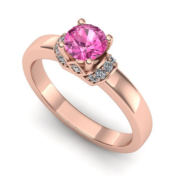 Inel logodna din aur roz cu safir roz