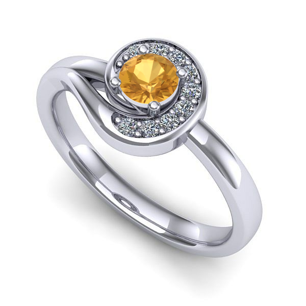 Inel logodna din aur alb cu citrin