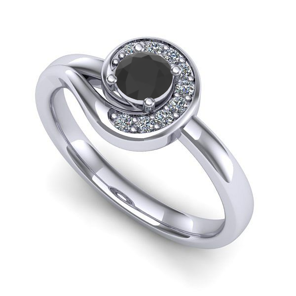 Inel din aur alb cu diamant negru