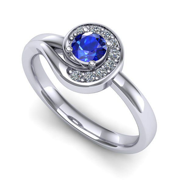 Inel de logodna din aur alb cu safir