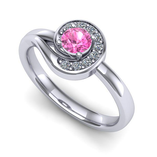 Inel de logodna din aur alb cu safir roz