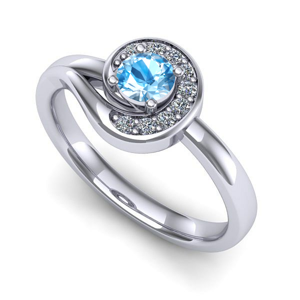 Inel de logodna din aur alb cu topaz blue