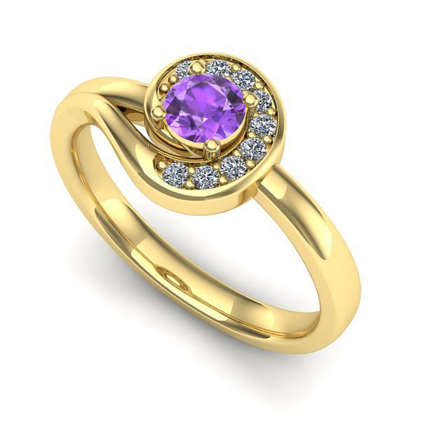 Inel logodna din aur galben cu ametist
