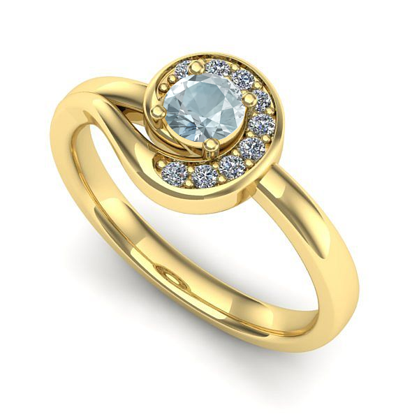 Inel de logodna din aur galben cu aquamarin