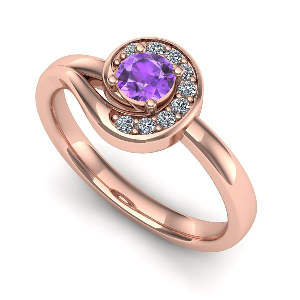 Inel de logodna din aur roz cu ametist