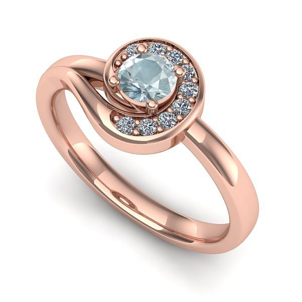 Inel logodna din aur roz cu aquamarin