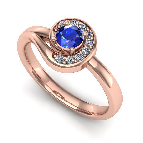 Inel logodna din aur roz cu safir