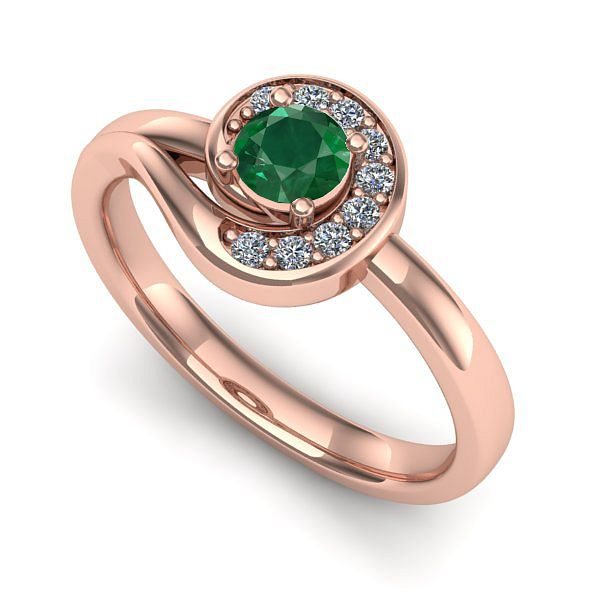 Inel logodna din aur roz cu smarald