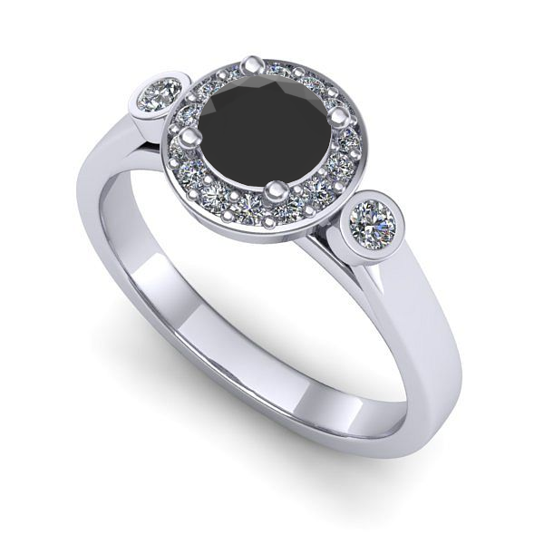 Inel de logodna din aur alb cu diamant negru