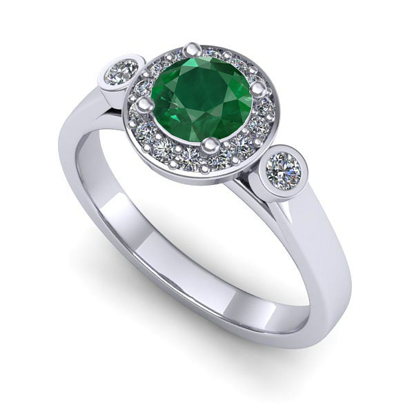 Inel logodna din aur alb cu smarald