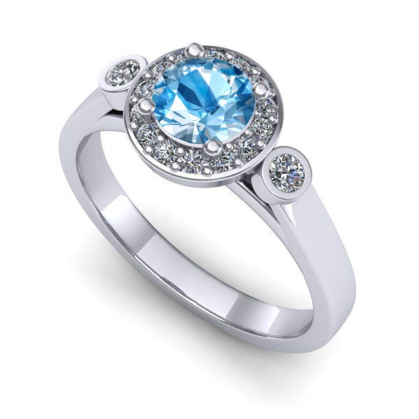 Inel de logodna din aur alb cu topaz blue